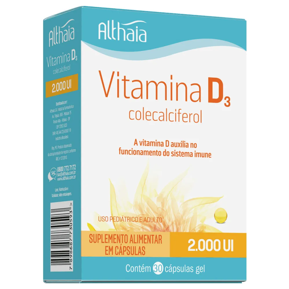 VITAMINA D3 2000UI COM 30 CÁPSULAS GEL ALTHAIA